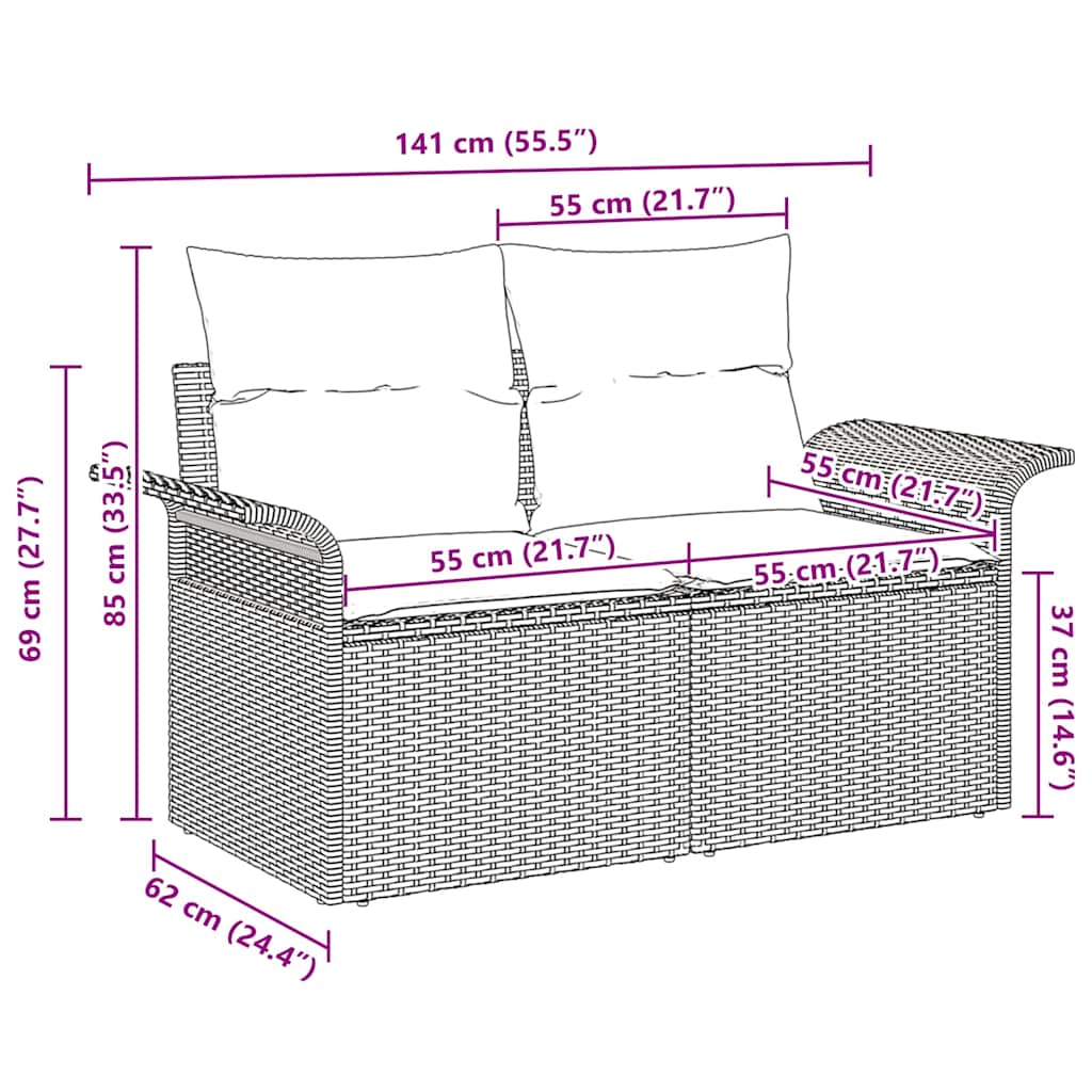 Gartensofa mit Kissen Braun 141 x 62 x 69cm Poly-Rattan